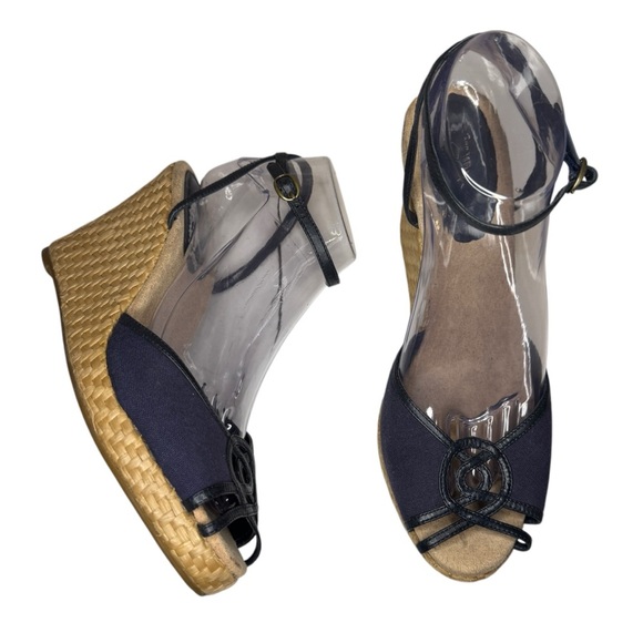 Ann Taylor Loft Navy Wedge Espadrilles sandals heels shoes women’s 9 boho - Picture 1 of 12